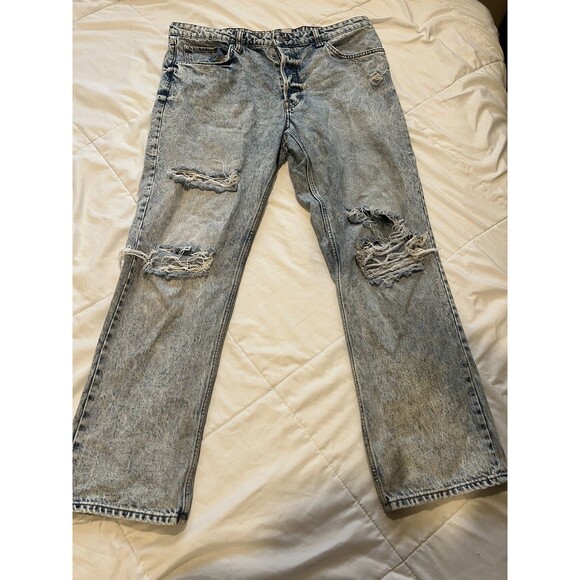 Rare Acid Wash Distressed H&M SIZE 14 &Denim 90’s Boyfriend Jeans 28 Length - Picture 1 of 5